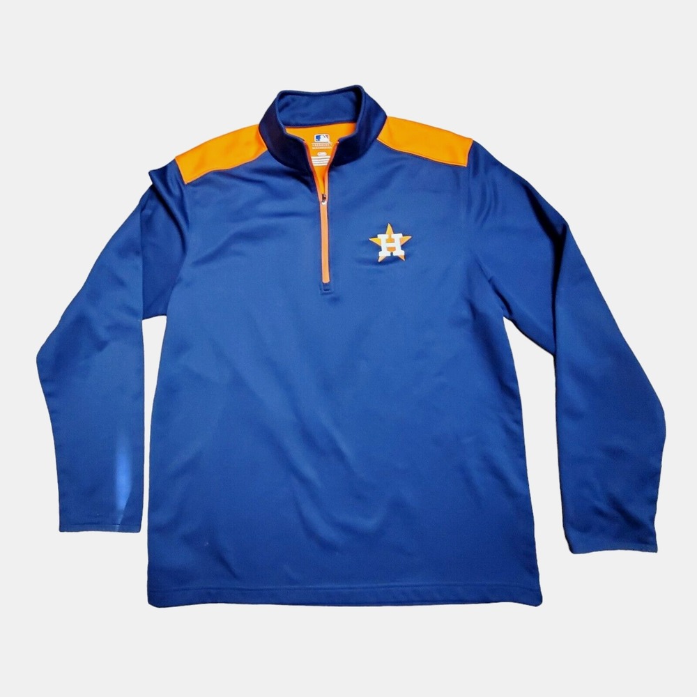 MLB‎ Houston Astros Sweater Mens Navy Orange 1/4 Zip Pullover Long Sleeve Size M